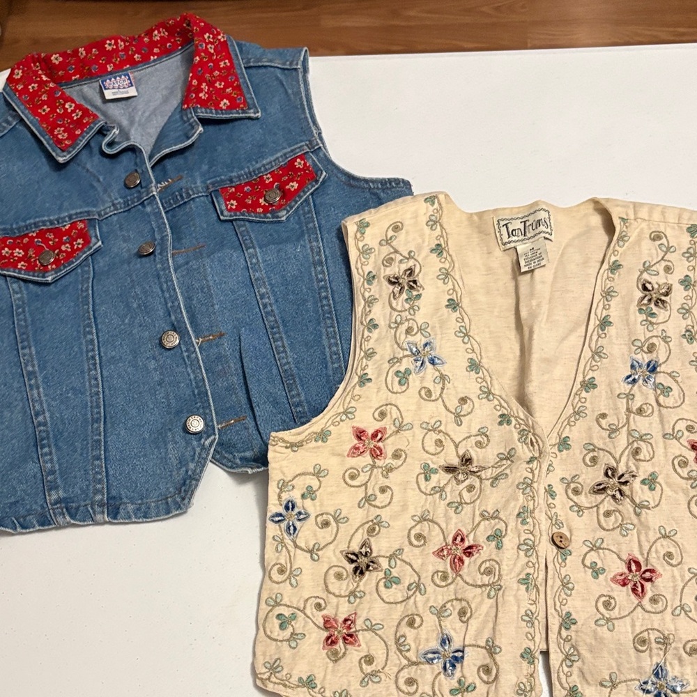 Vintage Denim Vest and Floral linnen vest